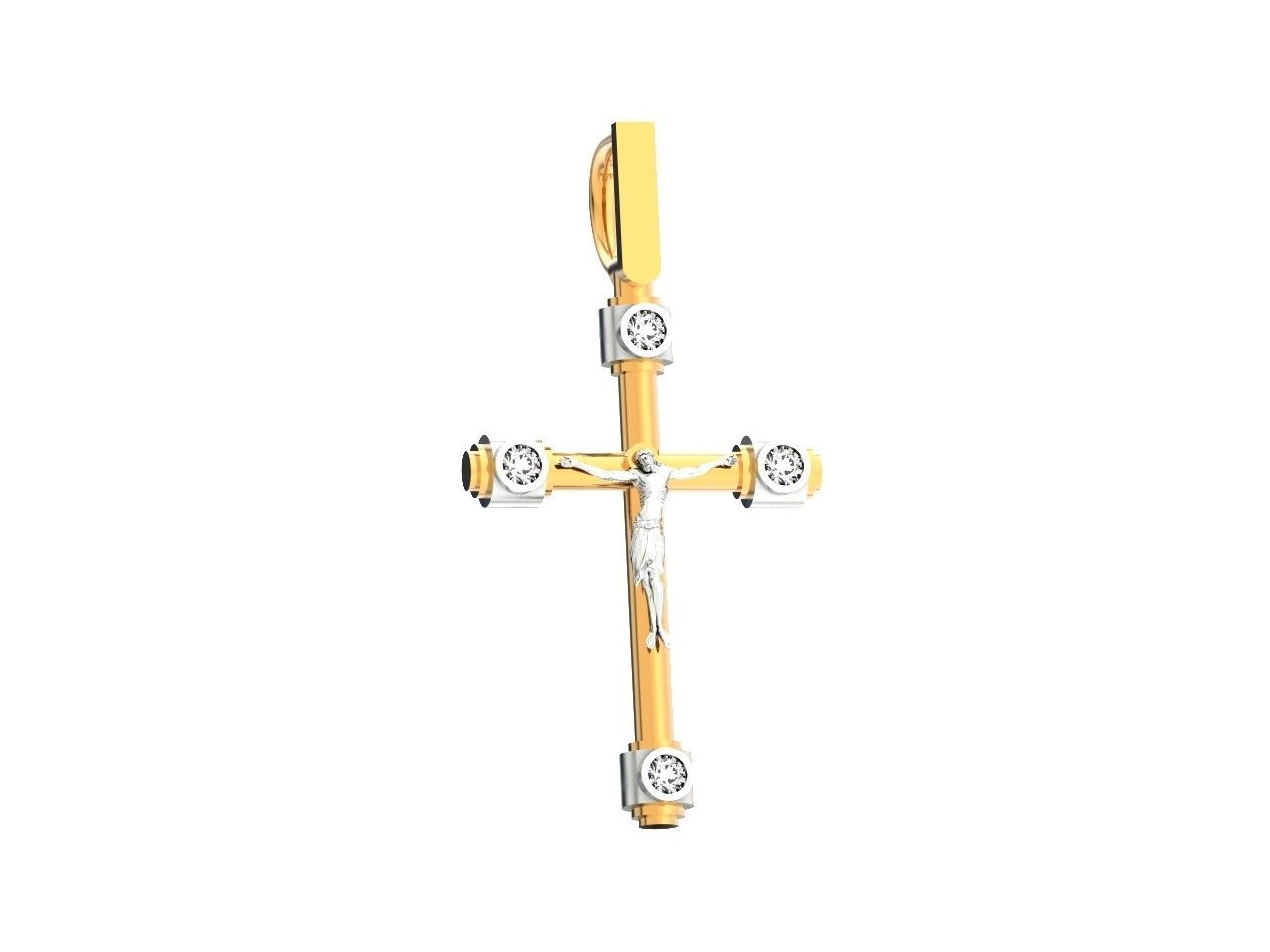 stylish pendant cross with jesus and diamond stones 3D print model_3