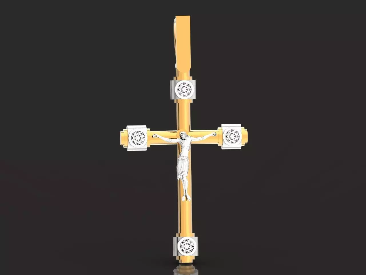 stylish pendant cross with jesus and diamond stones 3D print model_0