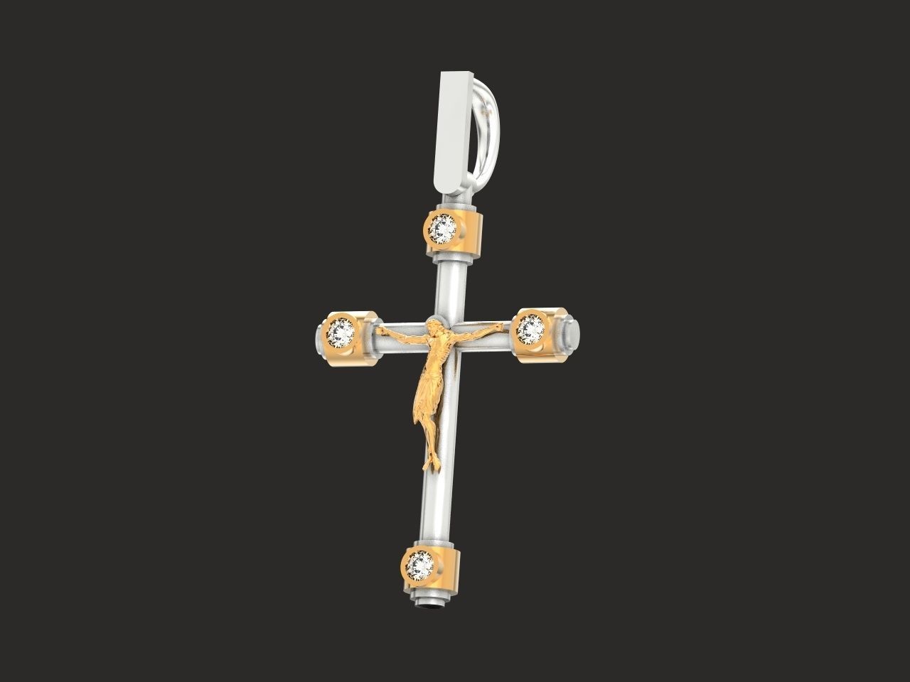 stylish pendant cross with jesus and diamond stones 3D print model_17