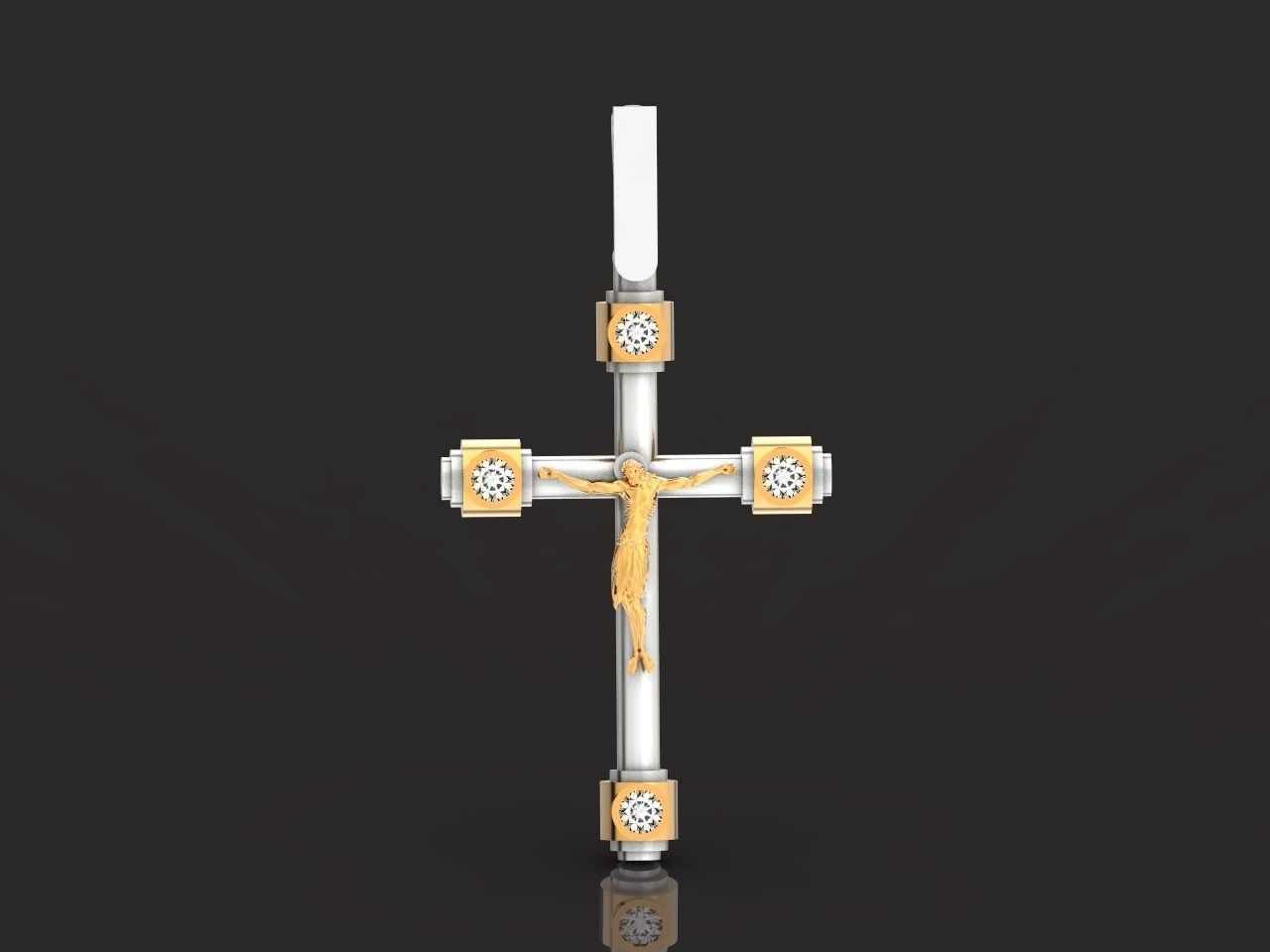 stylish pendant cross with jesus and diamond stones 3D print model_2