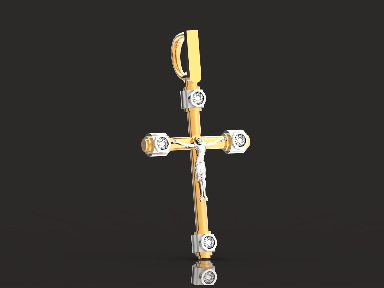 stylish pendant cross with jesus and diamond stones 3D print model_15