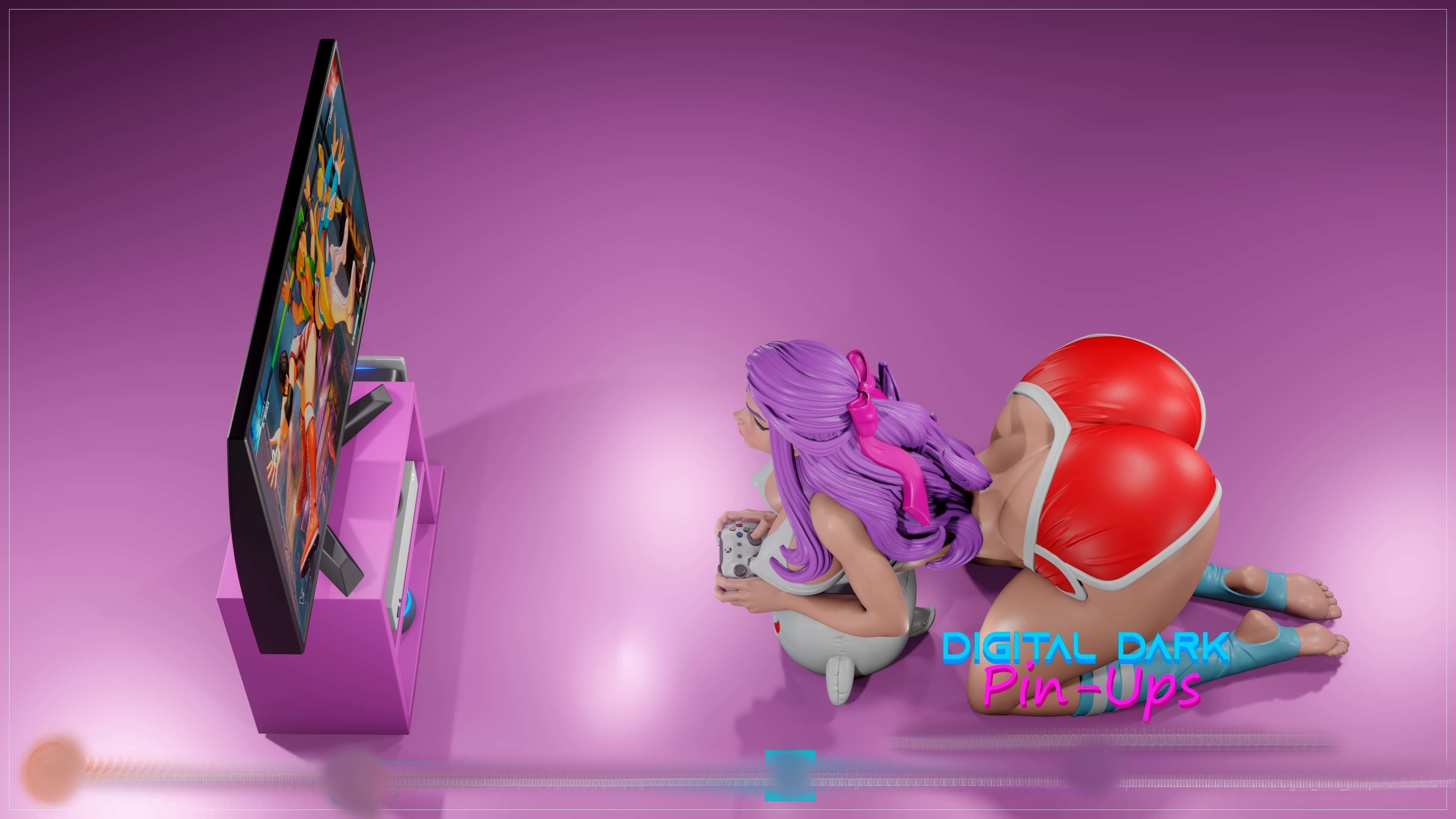 Gamer Girl 5 with NSFW version and Miniatures 65mm 3D print model_12