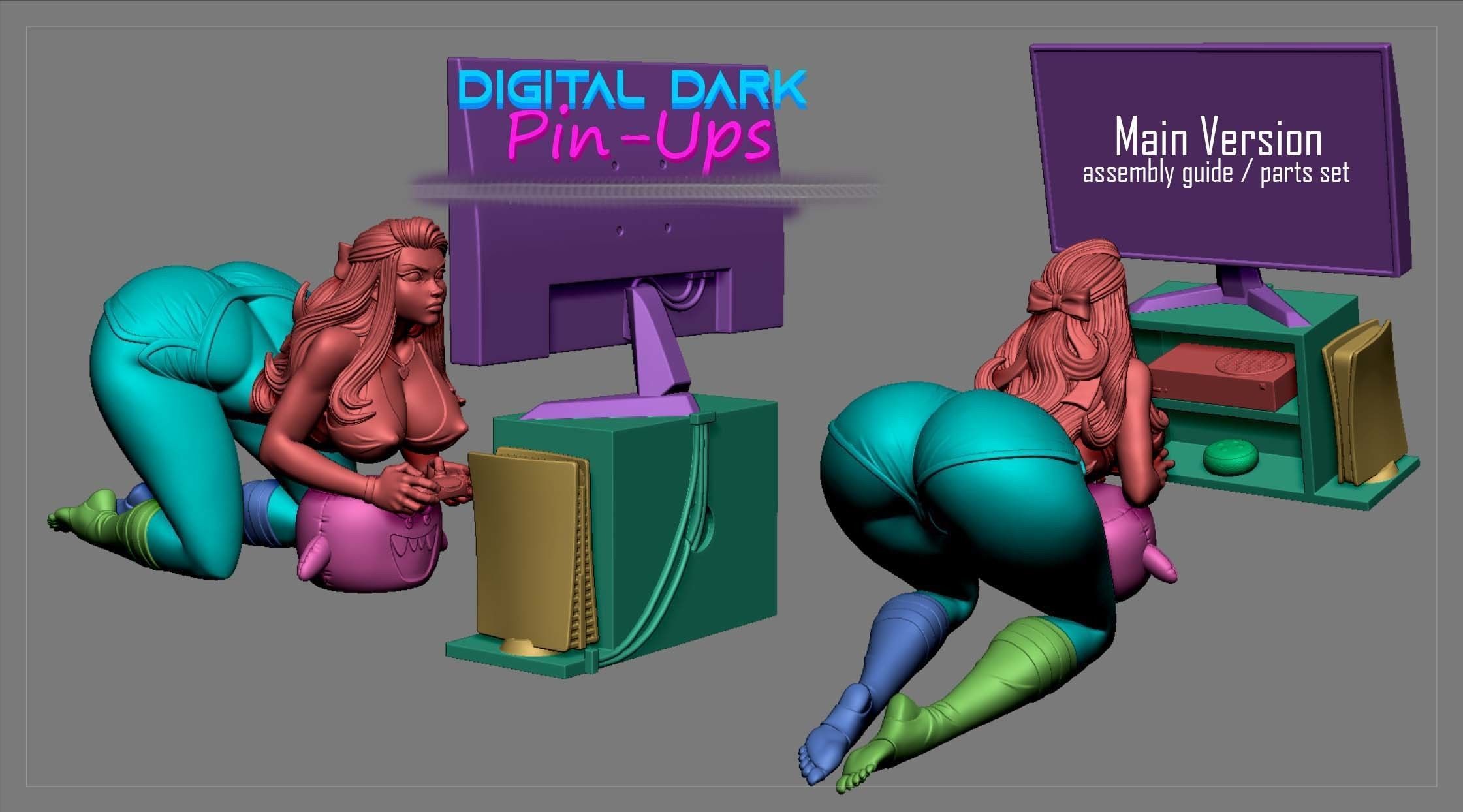 Gamer Girl 5 with NSFW version and Miniatures 65mm 3D print model_19