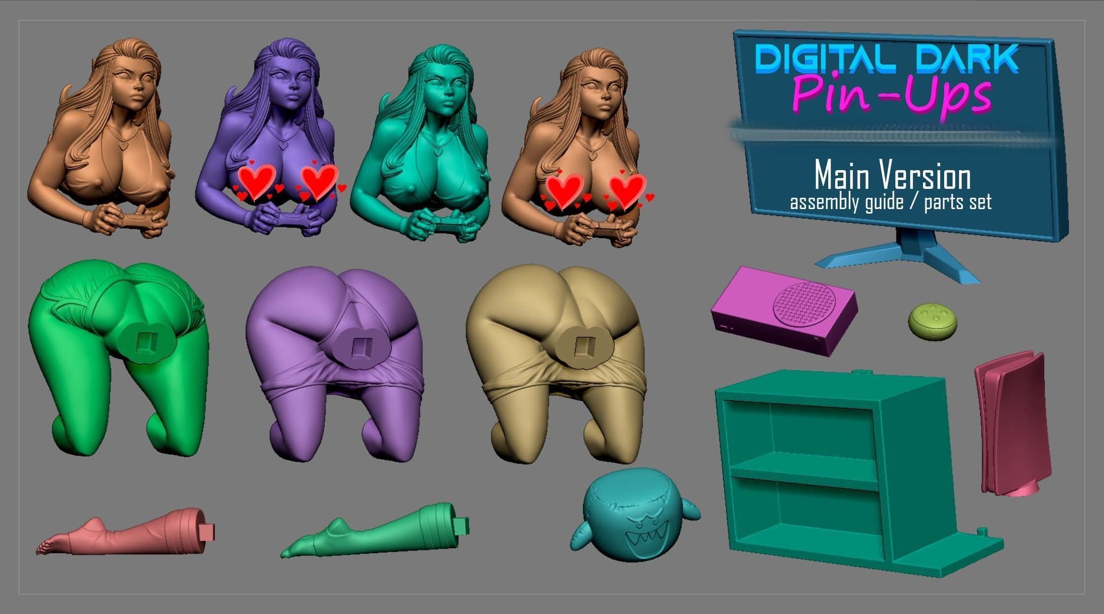 Gamer Girl 5 with NSFW version and Miniatures 65mm 3D print model_20