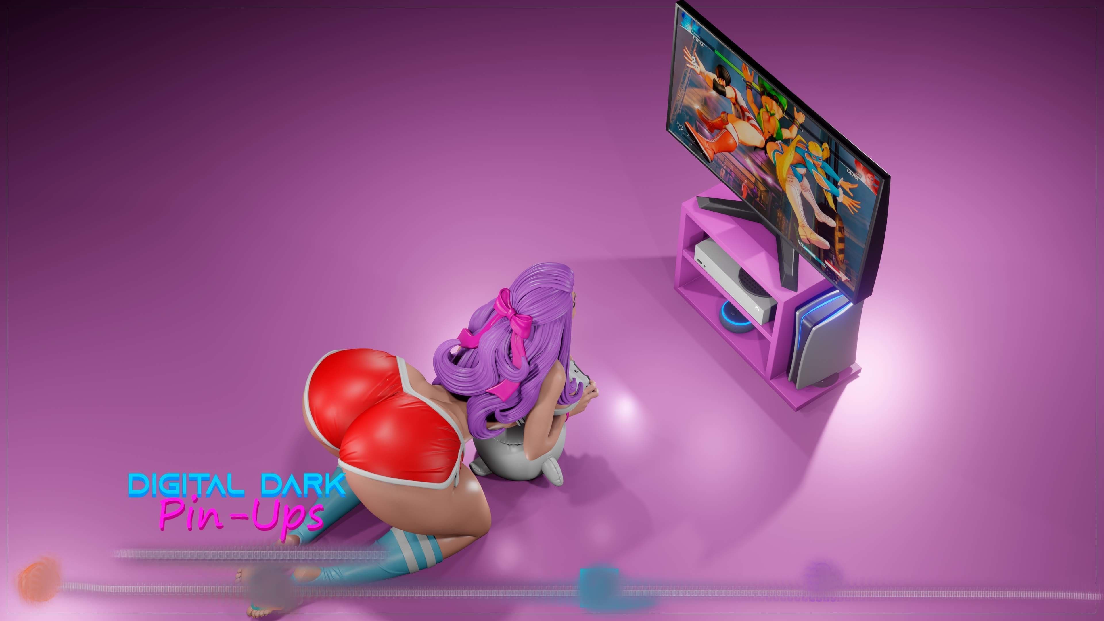 Gamer Girl 5 with NSFW version and Miniatures 65mm 3D print model_7