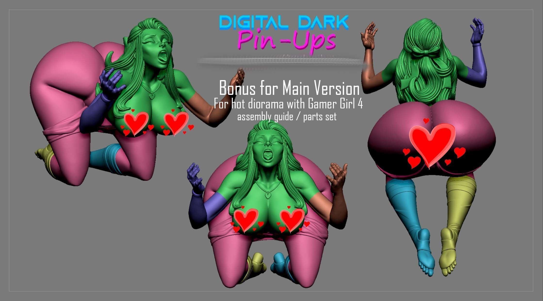Gamer Girl 5 with NSFW version and Miniatures 65mm 3D print model_23