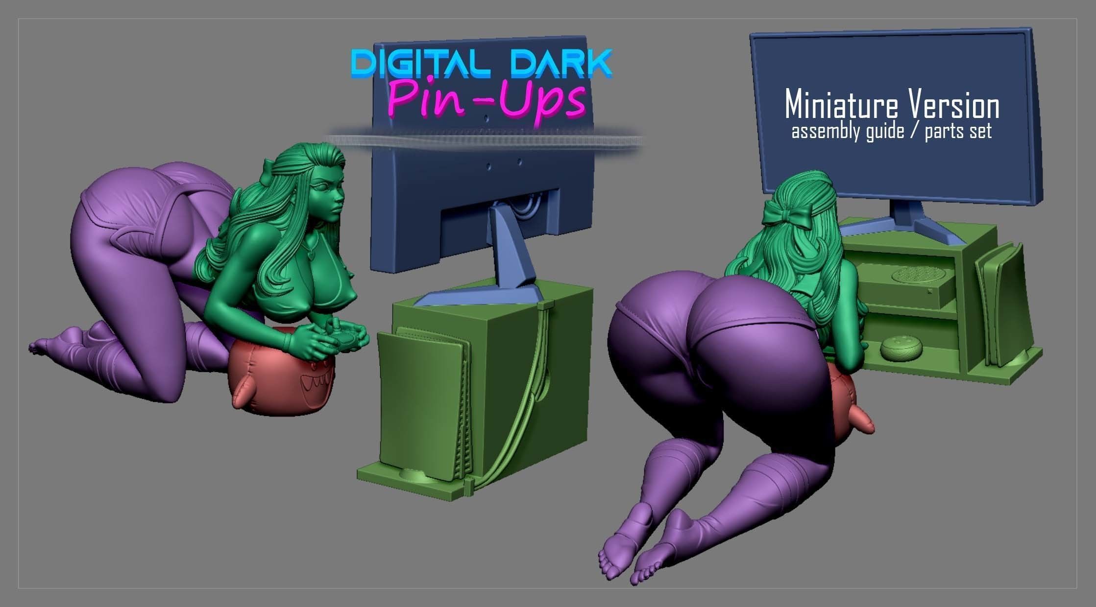 Gamer Girl 5 with NSFW version and Miniatures 65mm 3D print model_21