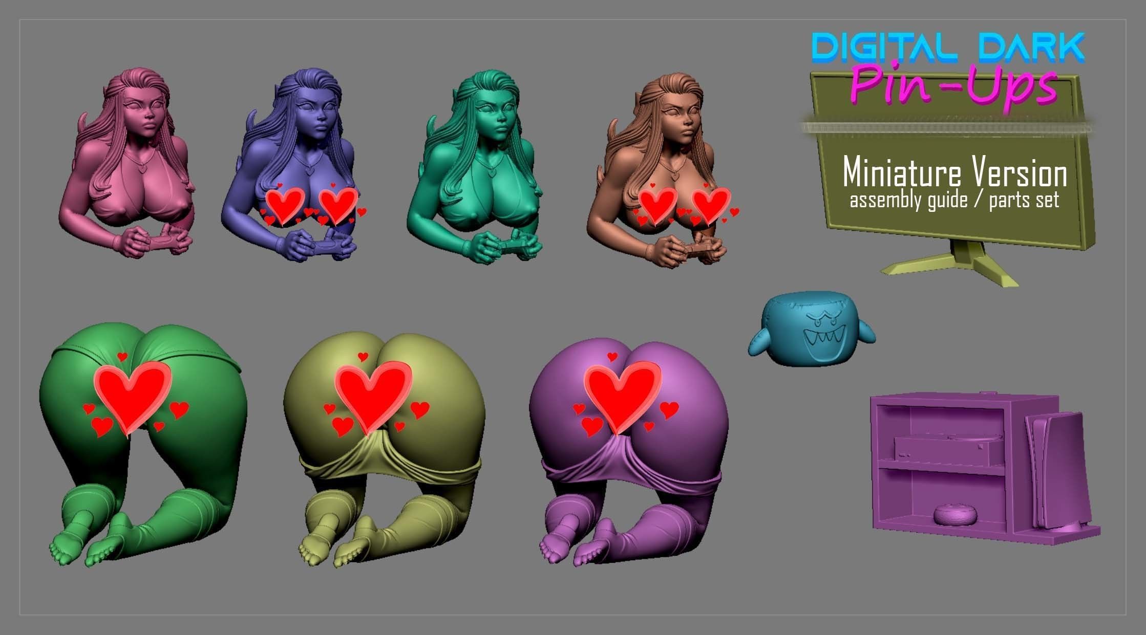 Gamer Girl 5 with NSFW version and Miniatures 65mm 3D print model_22