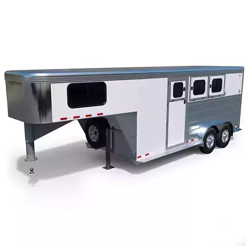 Gooseneck horse trailer with interior and horse