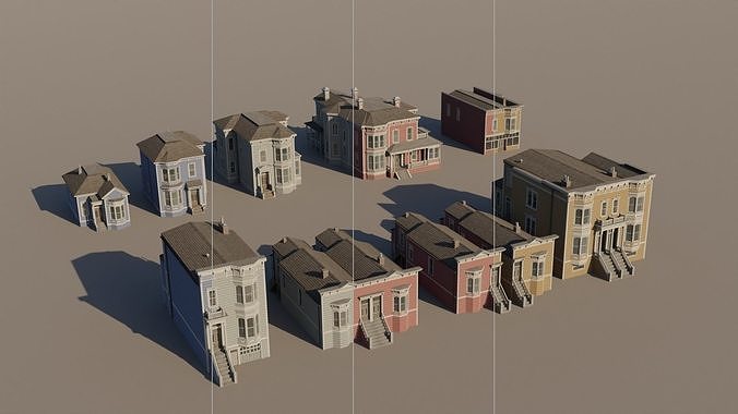 American Italianate Houses - Classic US Pack Low-poly 3D model 2