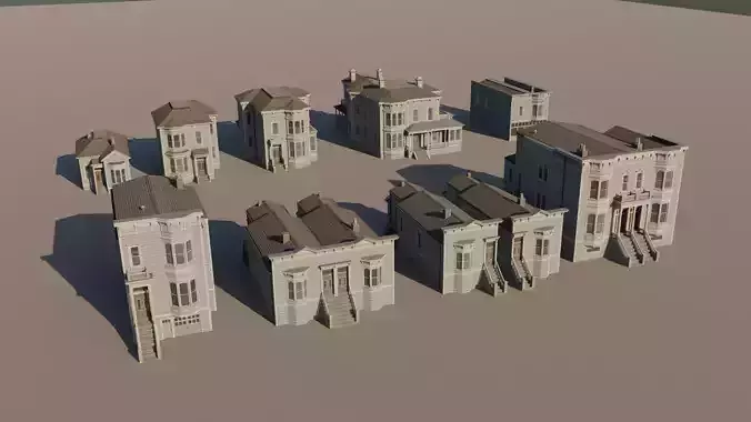 American Italianate Houses - Classic US Pack Low-poly 3D model