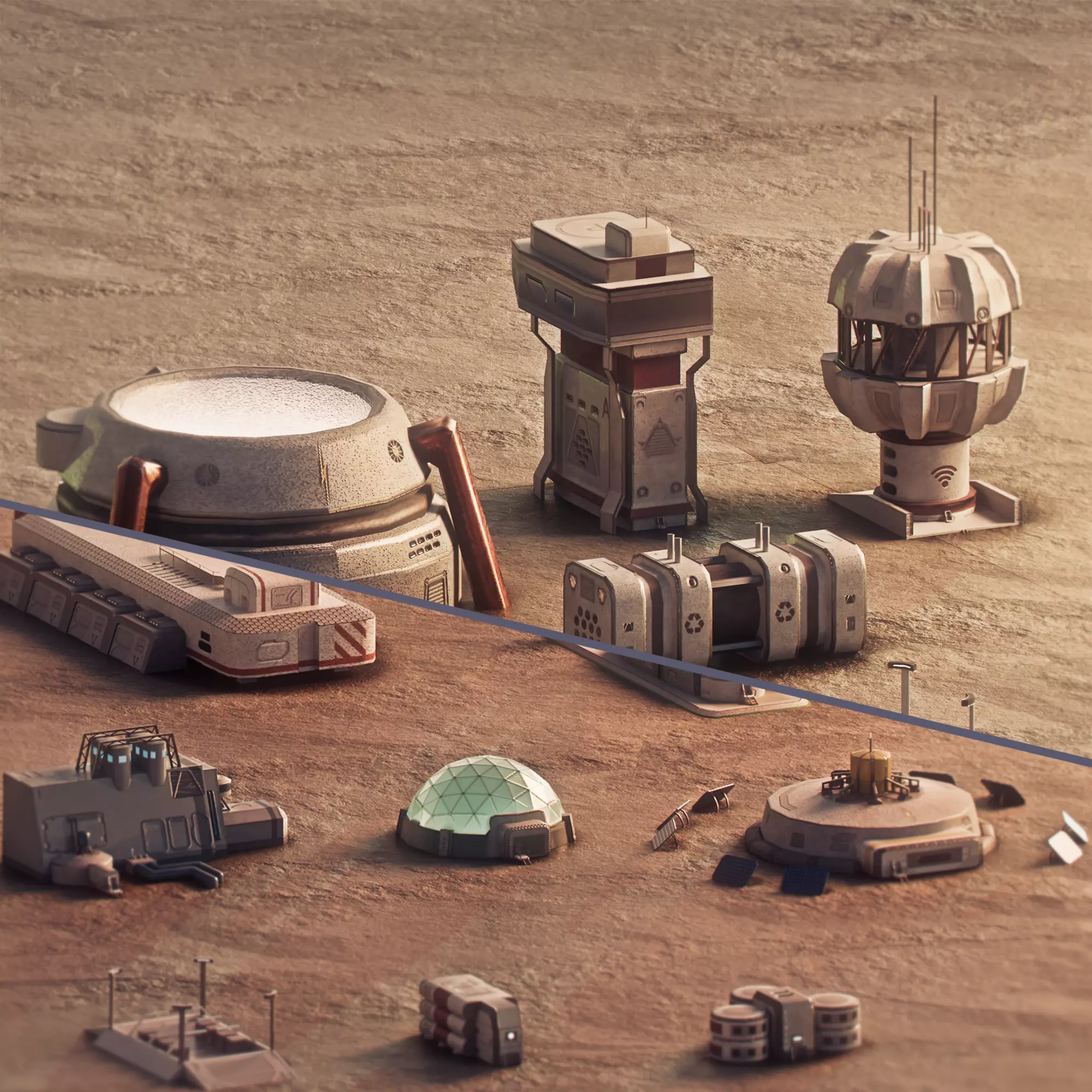 Space base buildings 3D Model Collection_0