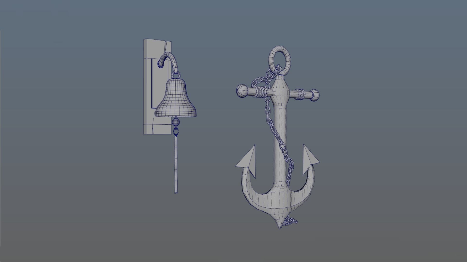 Nautical anchor and bell for a marine vessel PBR game ready Low-poly 3D model_6