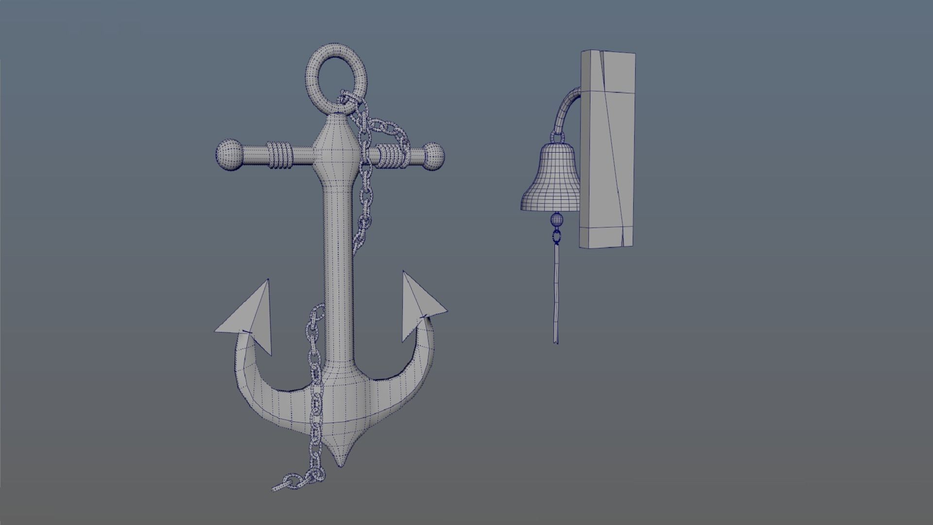 Nautical anchor and bell for a marine vessel PBR game ready Low-poly 3D model_7