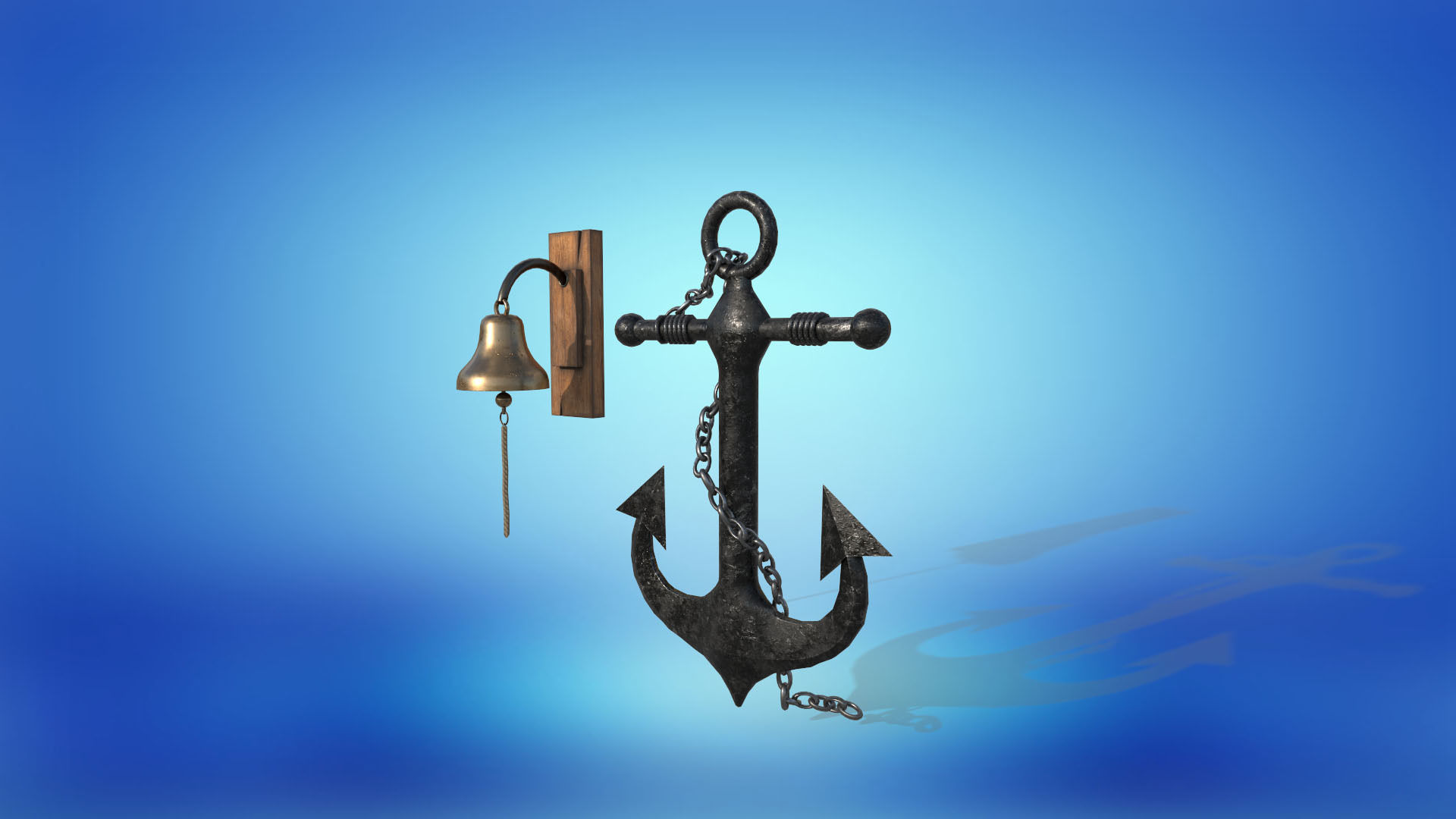 Nautical anchor and bell for a marine vessel PBR game ready Low-poly 3D model_3
