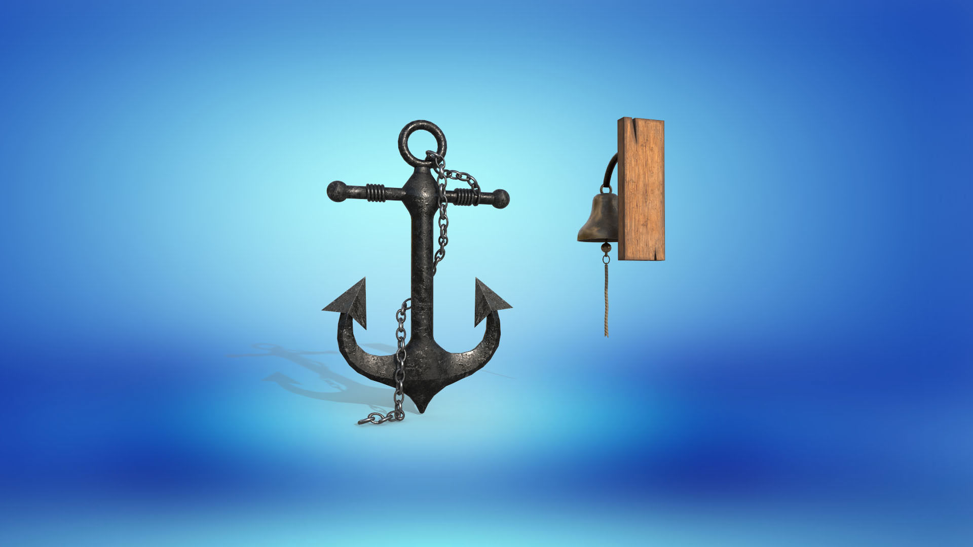 Nautical anchor and bell for a marine vessel PBR game ready Low-poly 3D model_4