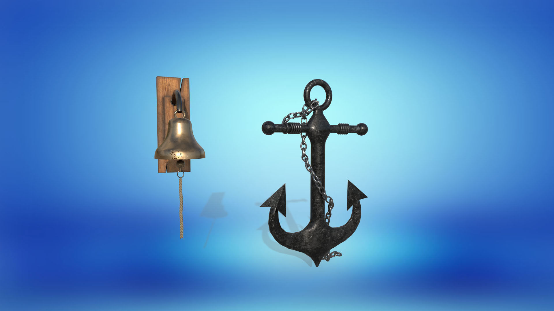 Nautical anchor and bell for a marine vessel PBR game ready Low-poly 3D model_2