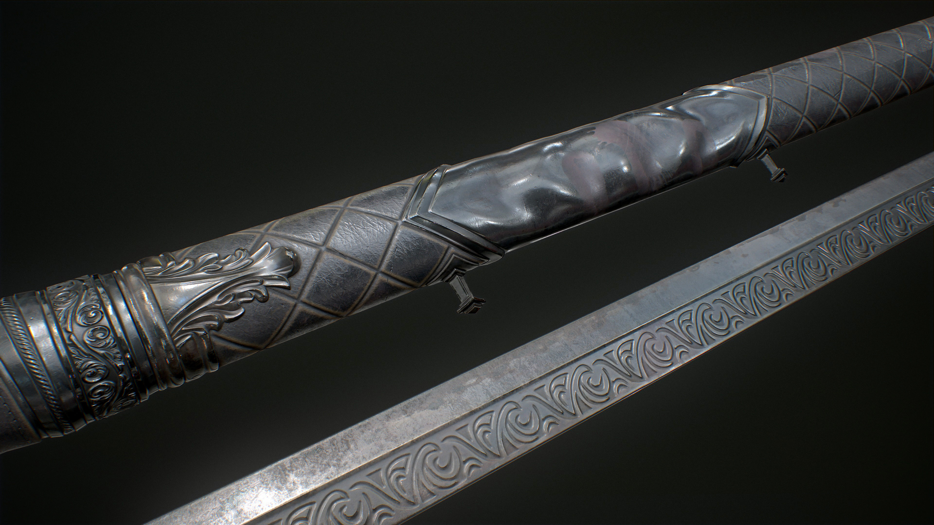 Ornamental sword Low-poly Game-Ready PBR Low-poly 3D model_17