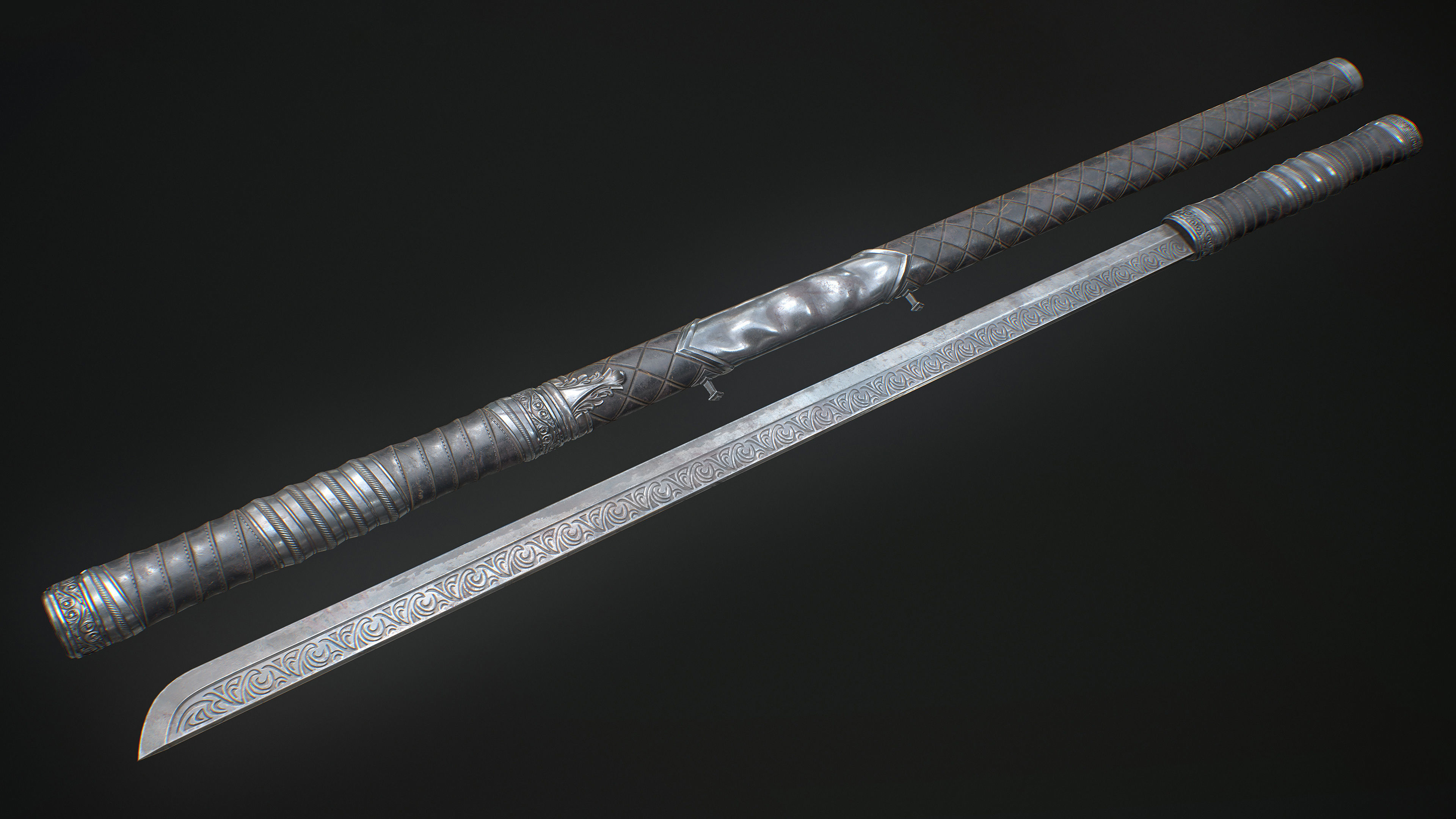 Ornamental sword Low-poly Game-Ready PBR Low-poly 3D model_9