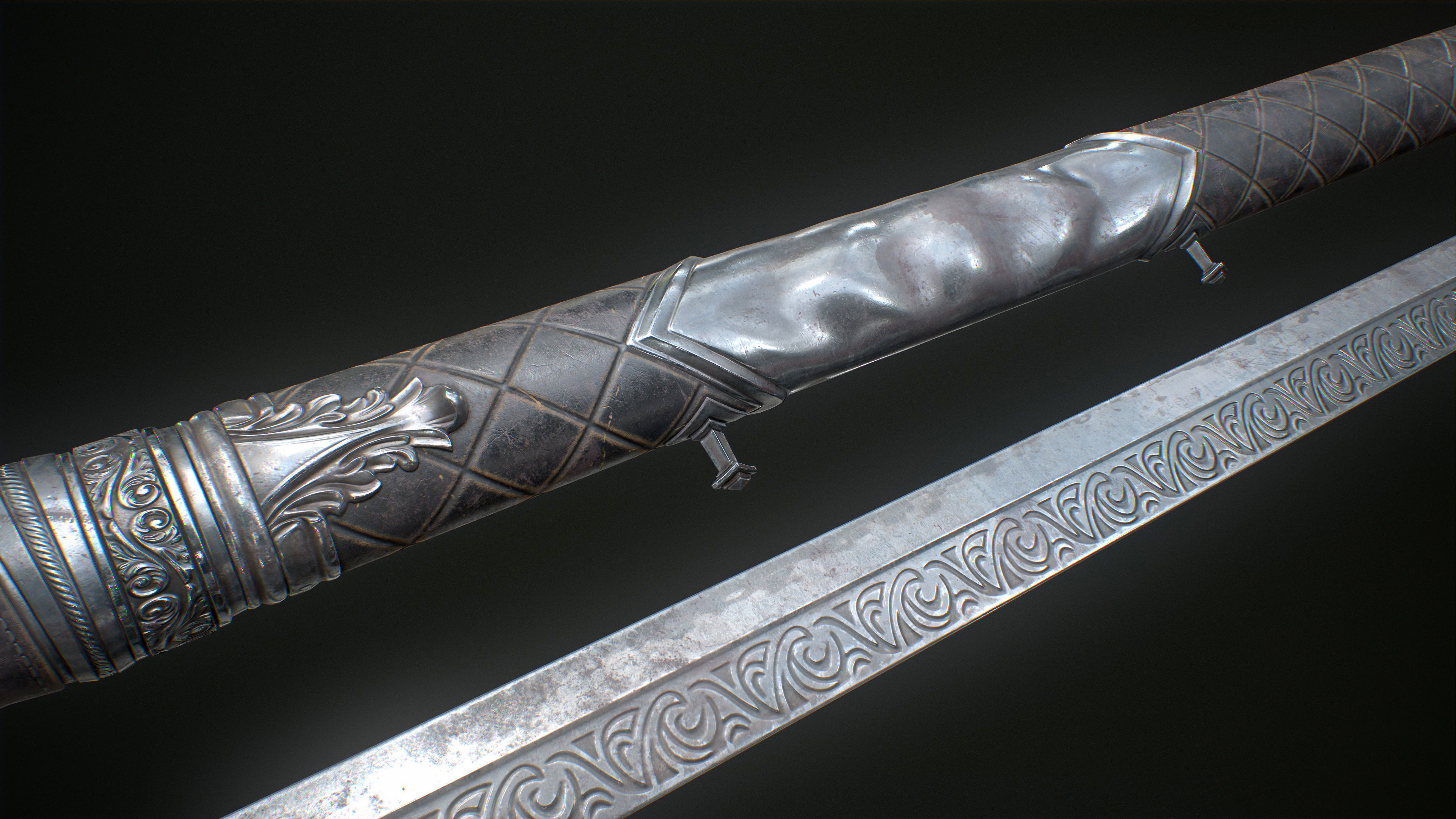 Ornamental sword Low-poly Game-Ready PBR Low-poly 3D model_14