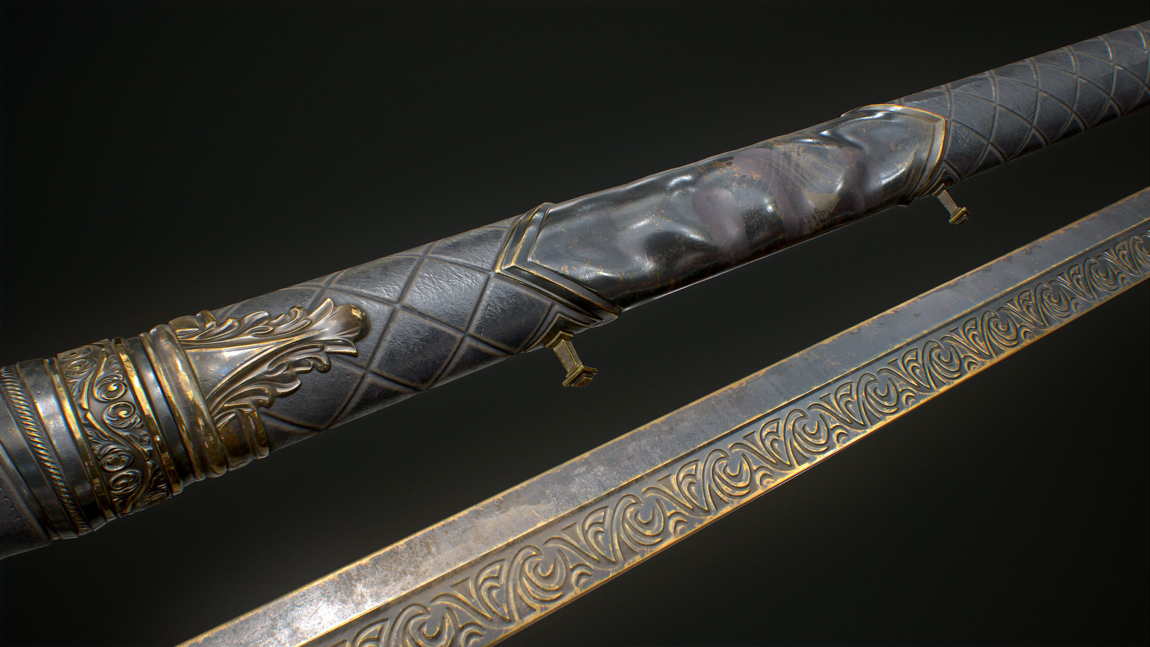 Ornamental sword Low-poly Game-Ready PBR Low-poly 3D model_16