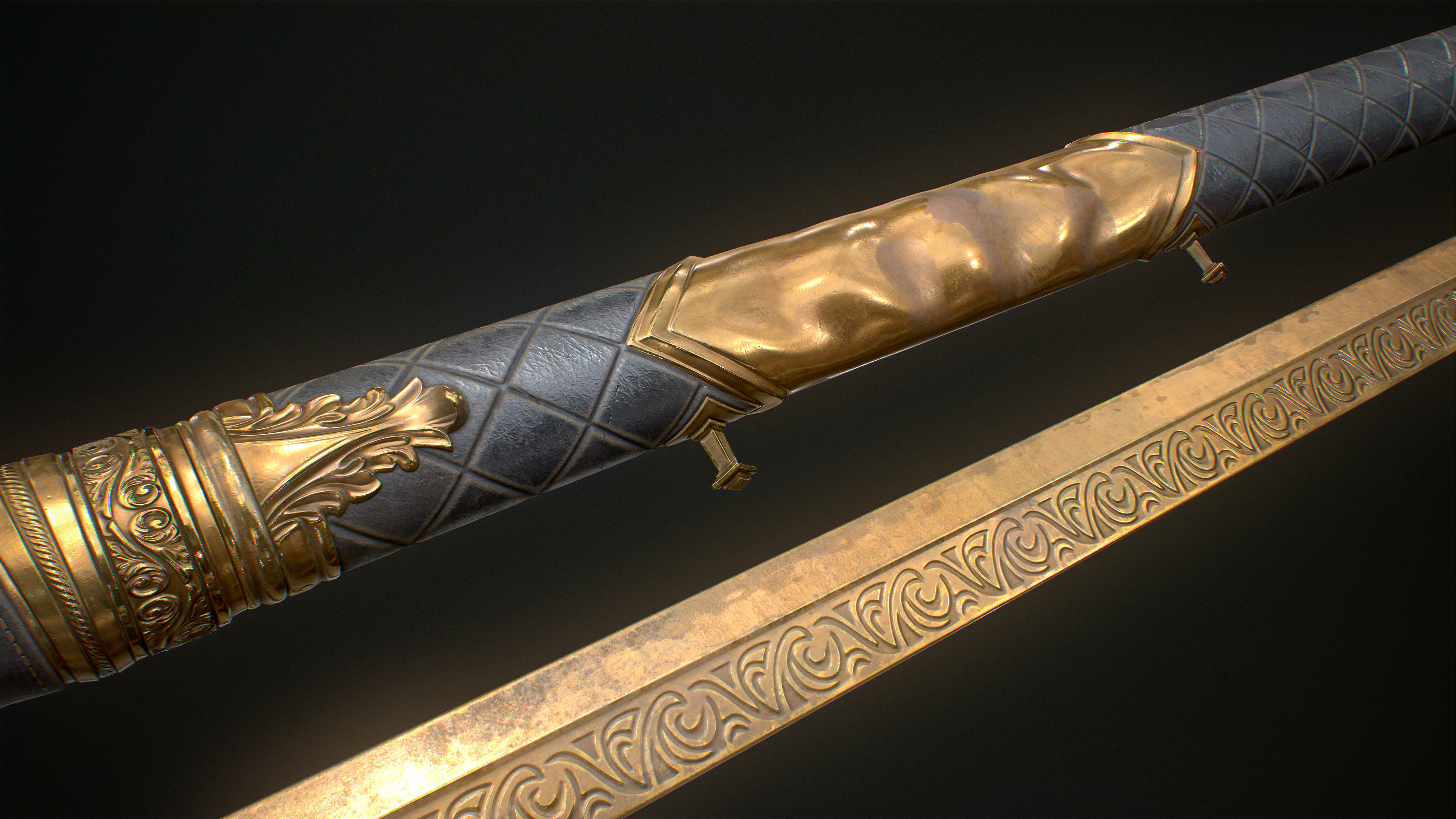 Ornamental sword Low-poly Game-Ready PBR Low-poly 3D model_15
