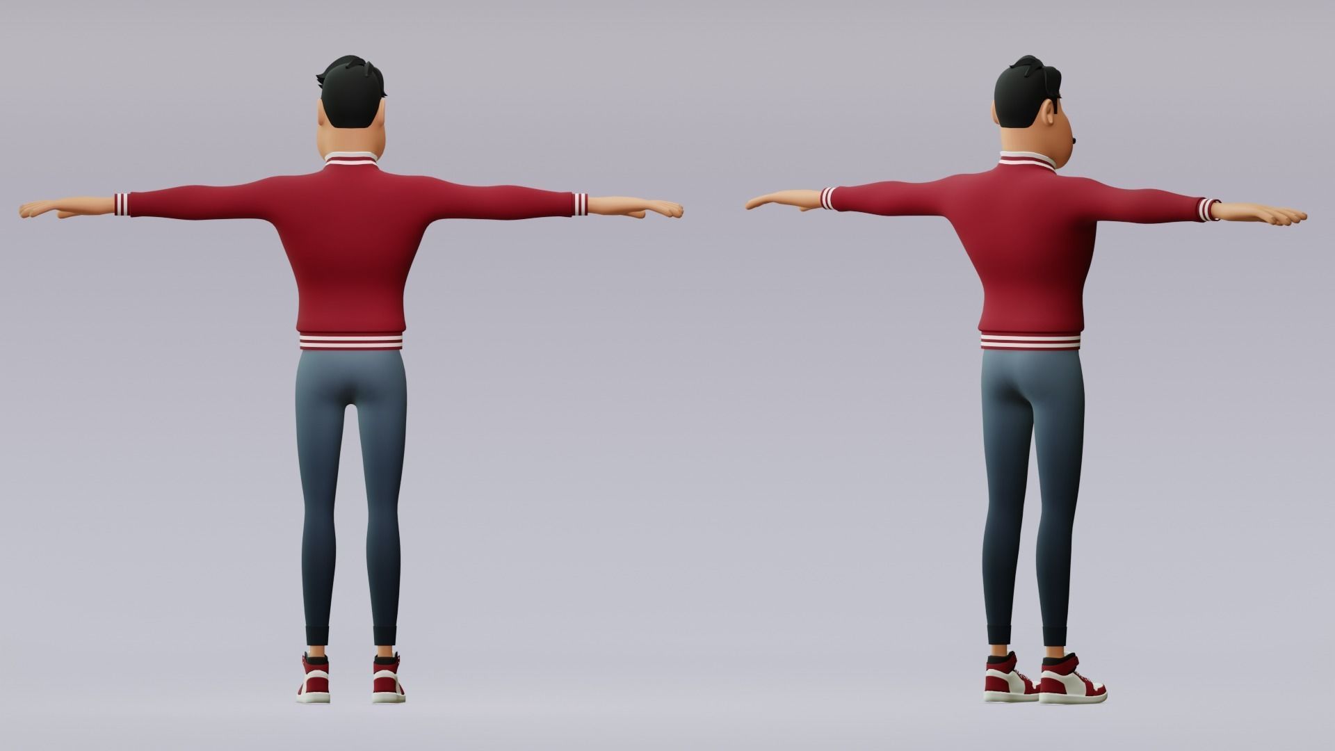 Male cartoon character with 4 outfit Low-poly 3D model_10