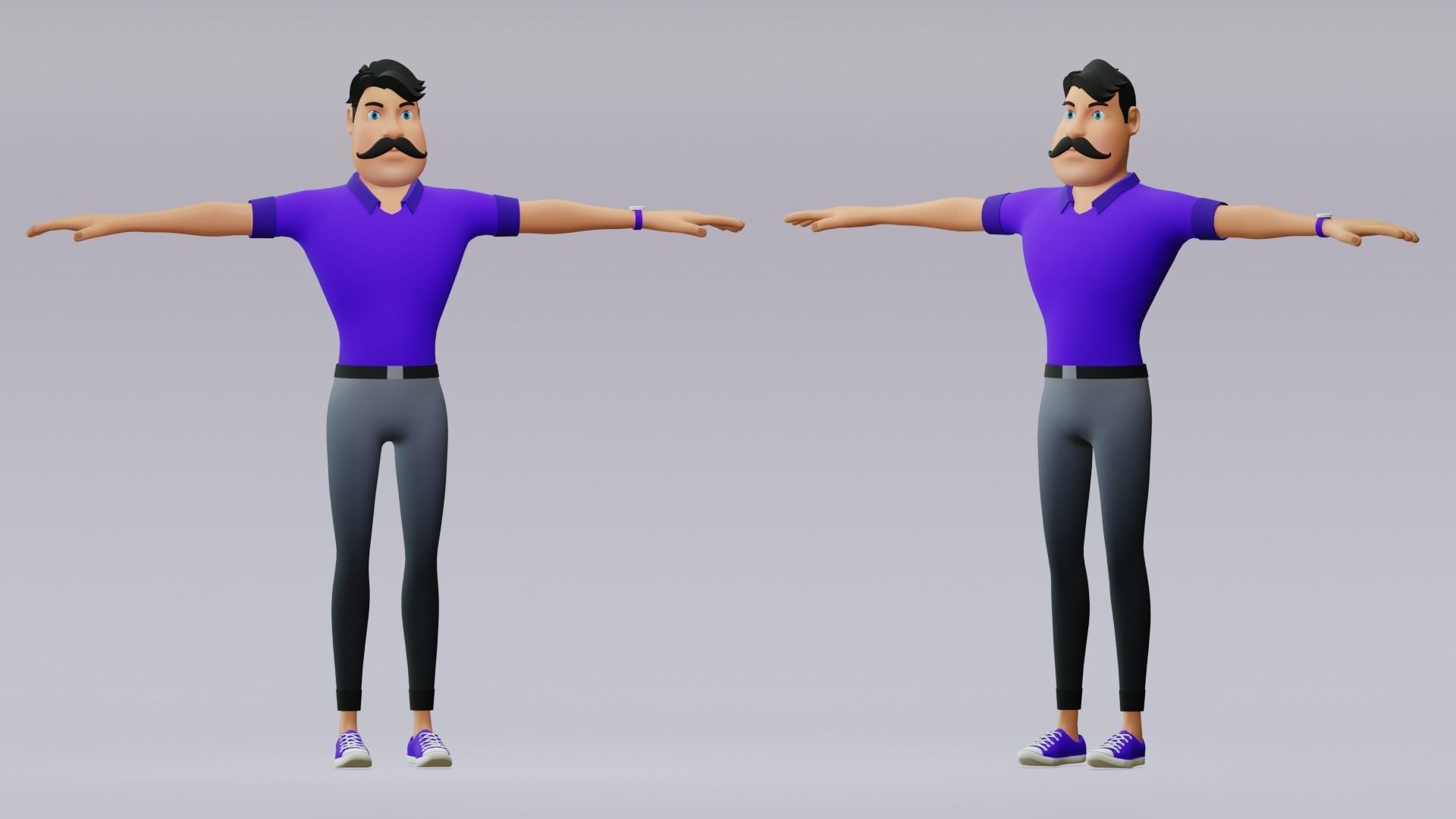 Male cartoon character with 4 outfit Low-poly 3D model_6