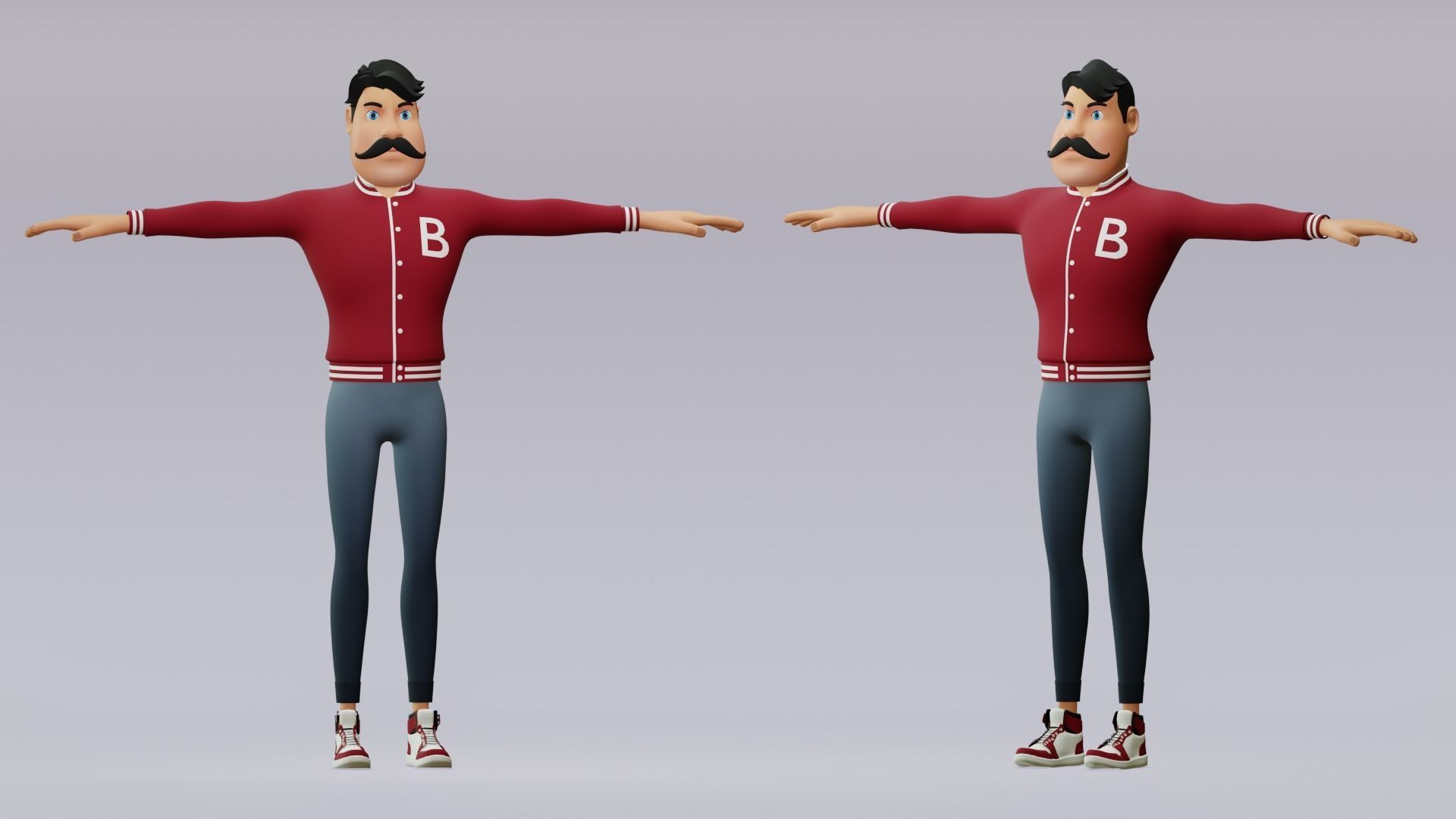 Male cartoon character with 4 outfit Low-poly 3D model_9