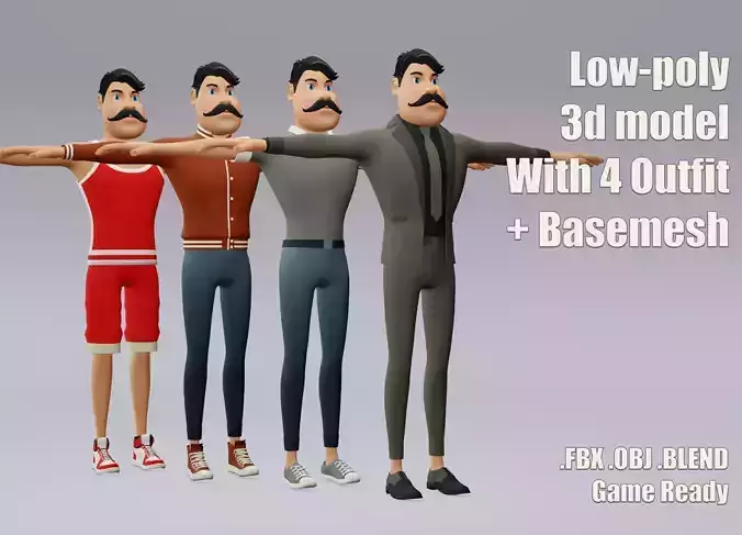 Male cartoon character with 4 outfit