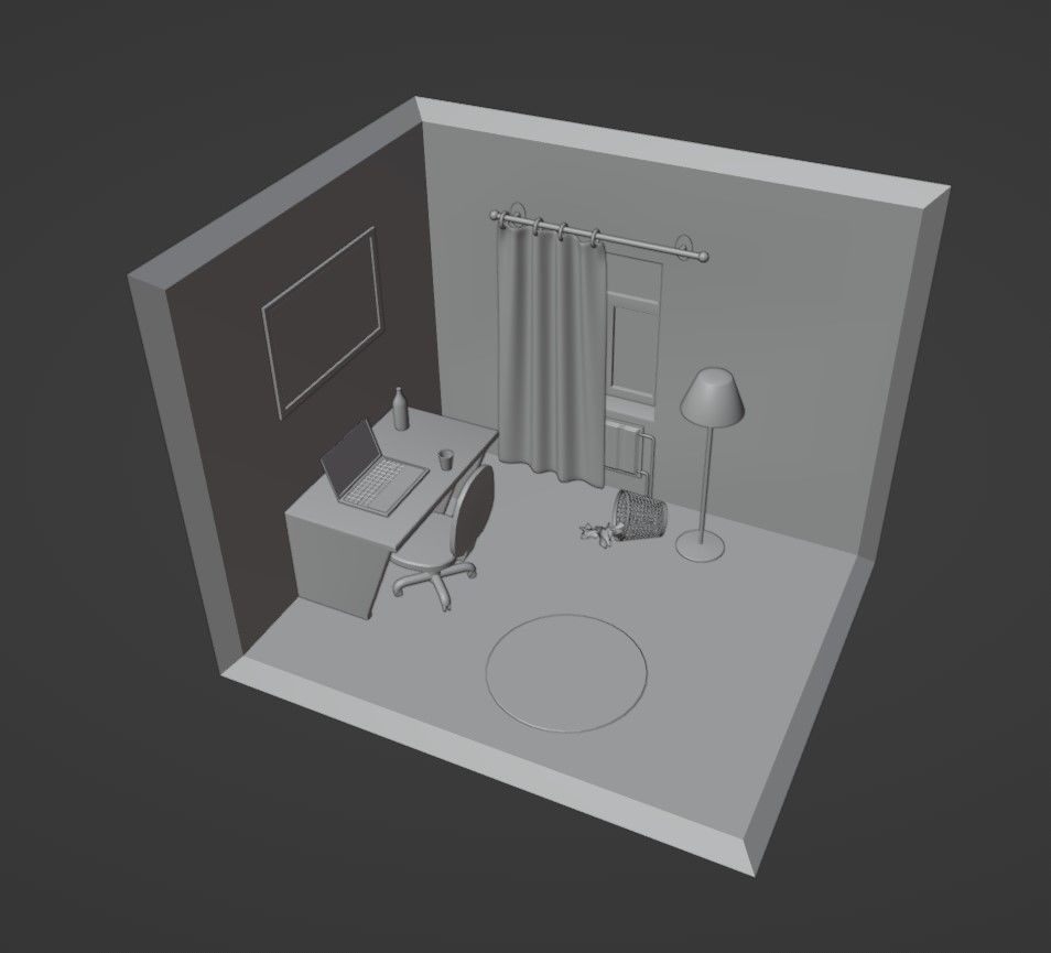 Workplace at home Low-poly 3D model_4