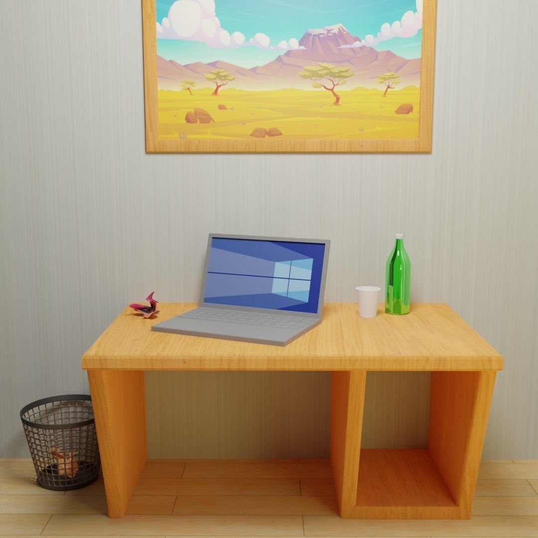 Workplace at home Low-poly 3D model_2