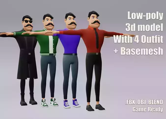 Male cartoon character with 4 outfit