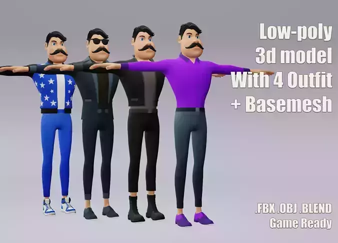 Male cartoon character with 4 outfit