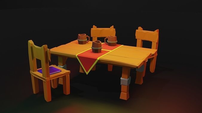 Tavern set table and chairs Free low-poly 3D model