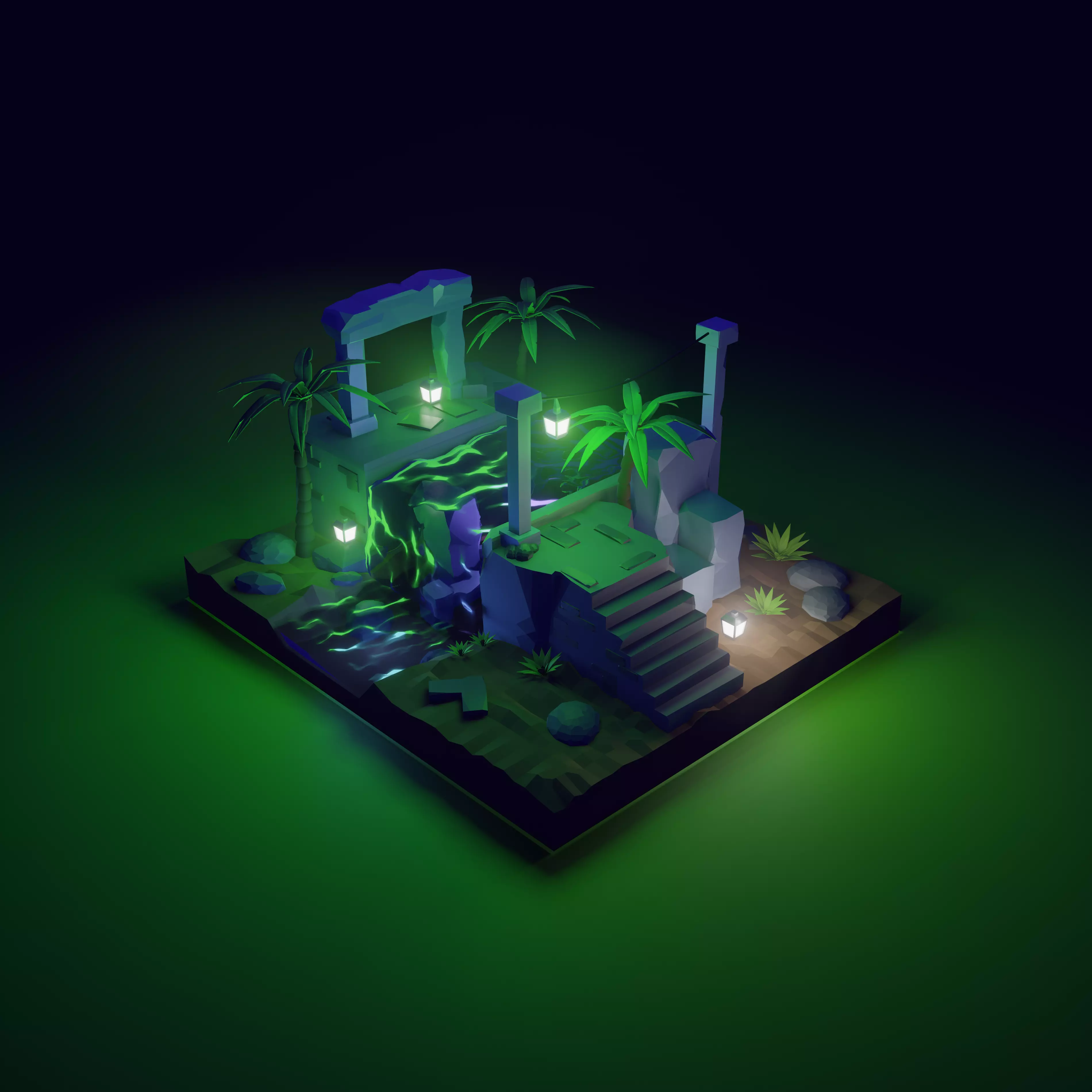 3d jungle deserted island Low-poly 3D model_0