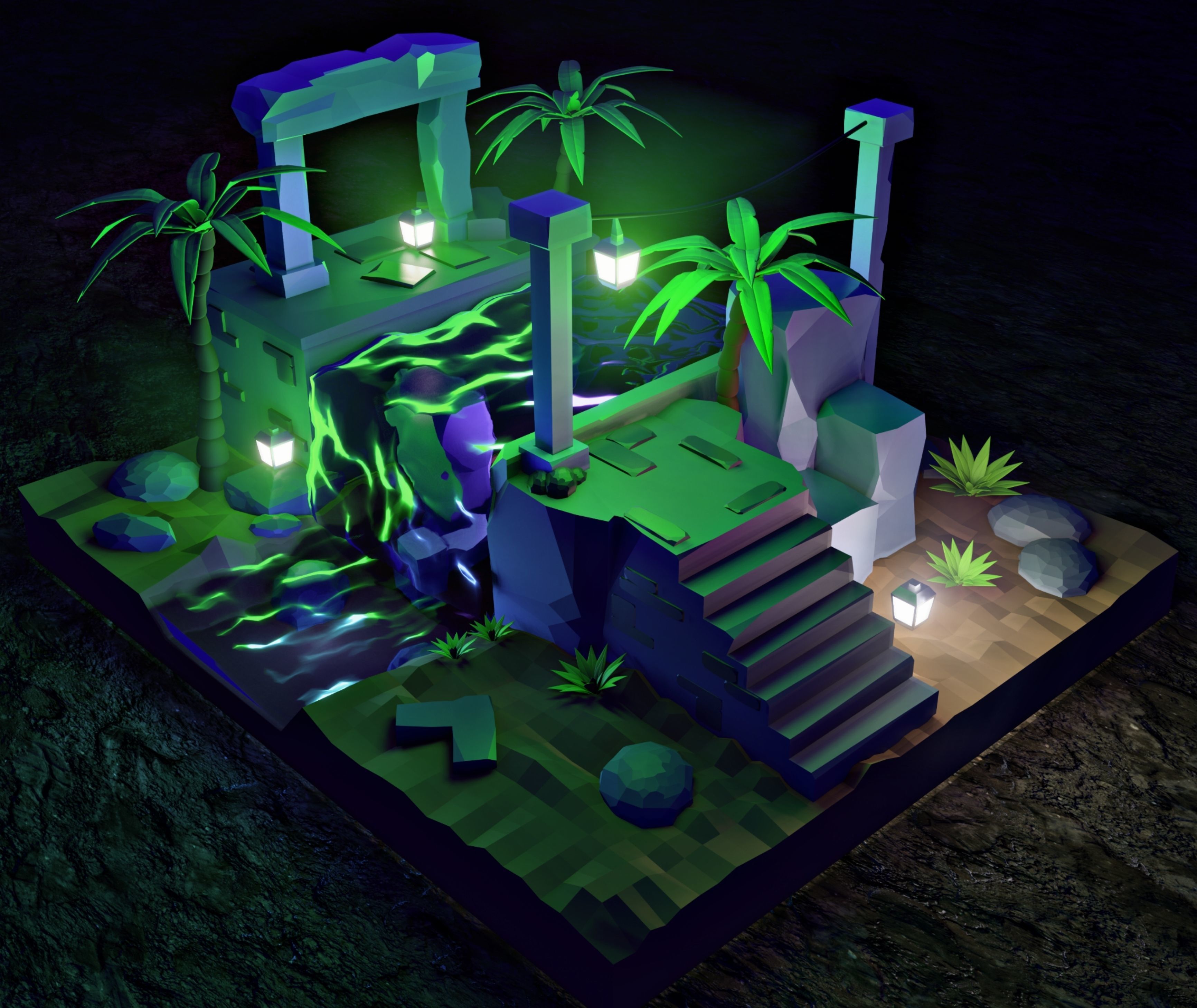 3d jungle deserted island Low-poly 3D model_1