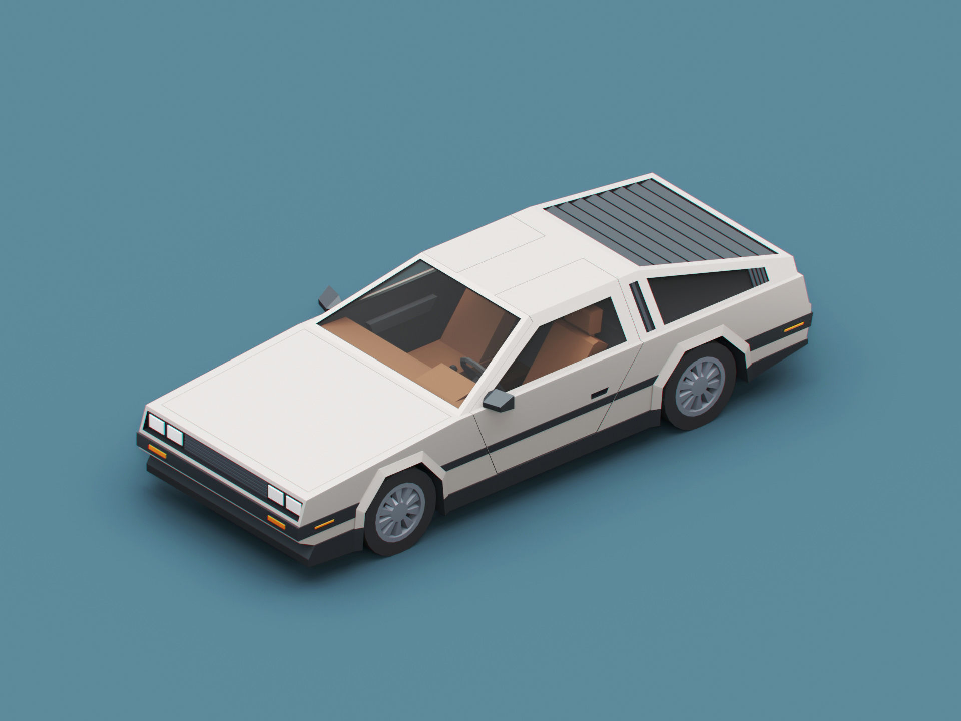 Stylized Cartoon Sport Coupe Car 80s Low-poly 3D model_7