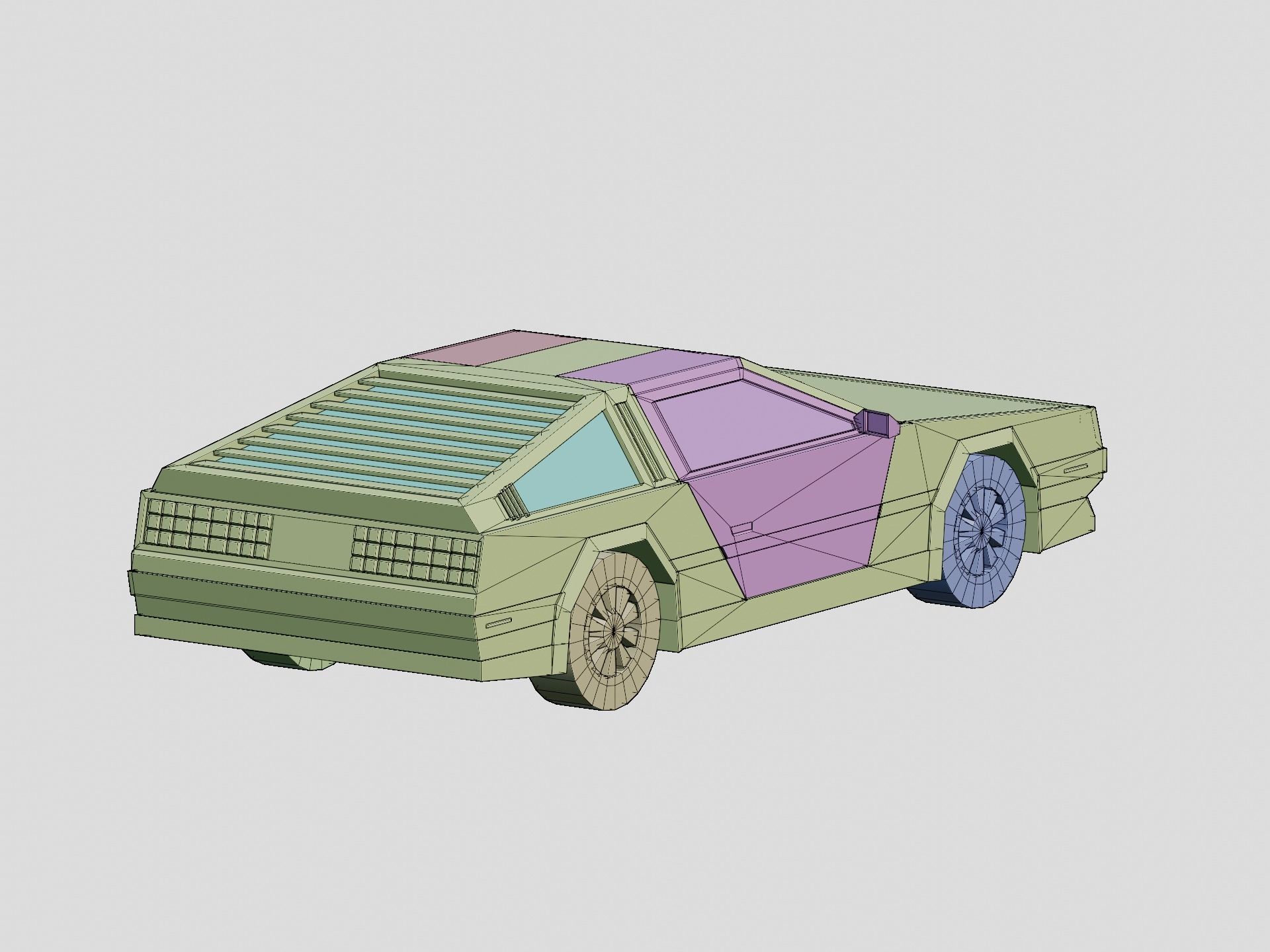 Stylized Cartoon Sport Coupe Car 80s Low-poly 3D model_9