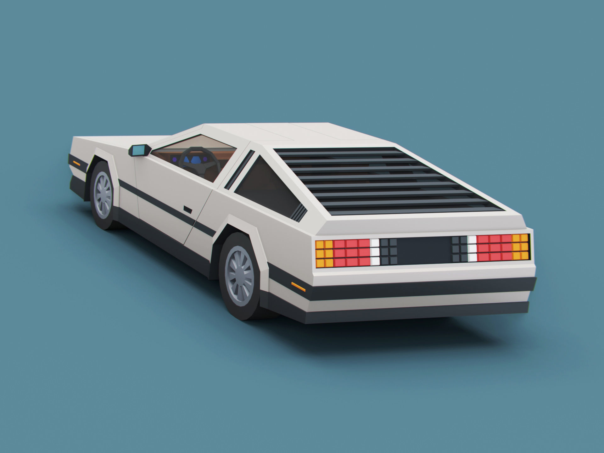 Stylized Cartoon Sport Coupe Car 80s Low-poly 3D model_4