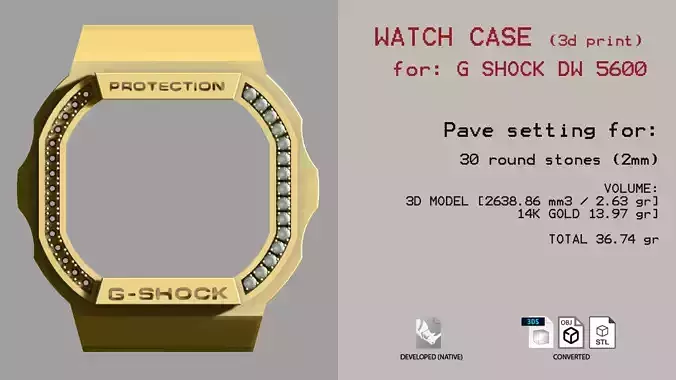 Watch bezel for dw5600 diamonds 3D print model