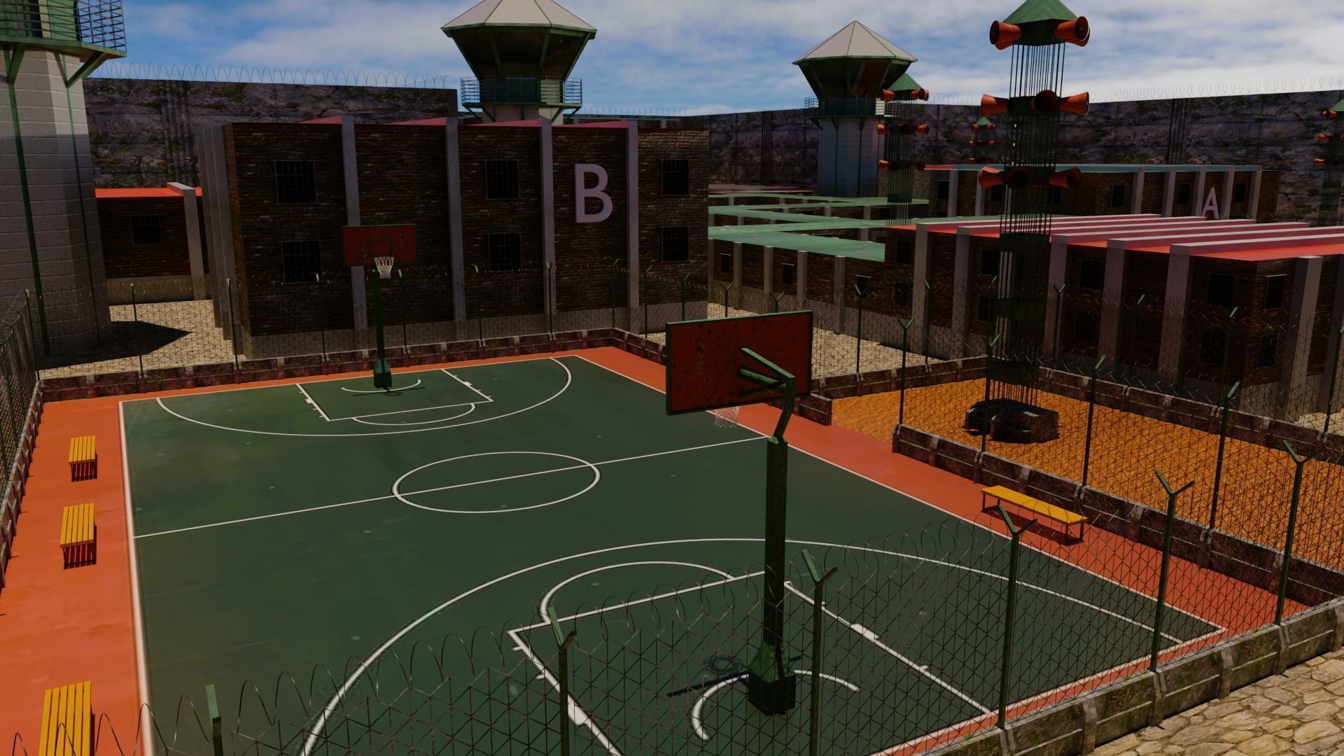 Prison and Prison Interior Low-poly 3D model_2