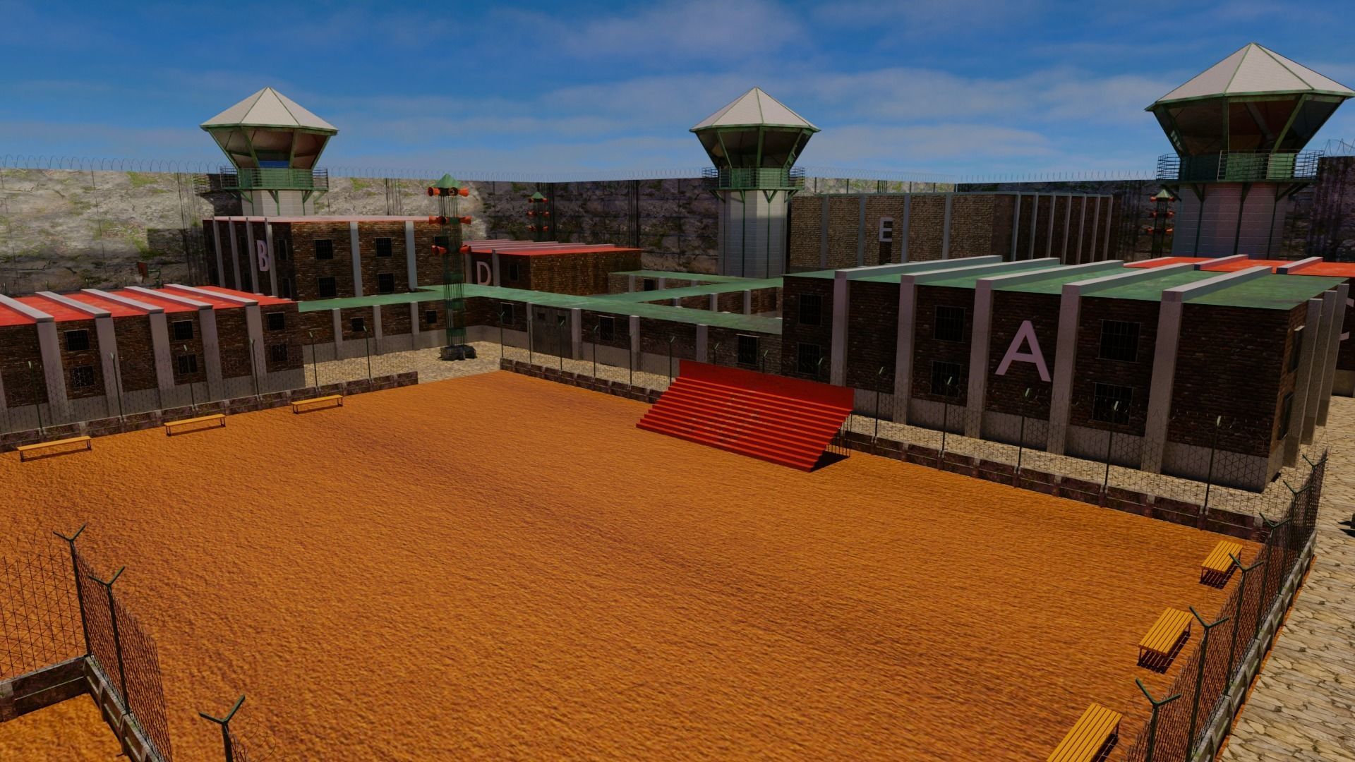 Prison and Prison Interior Low-poly 3D model_7