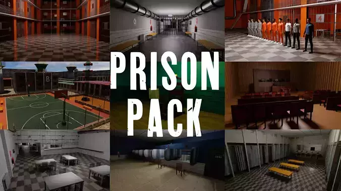 Prison and Prison Interior Low-poly 3D model
