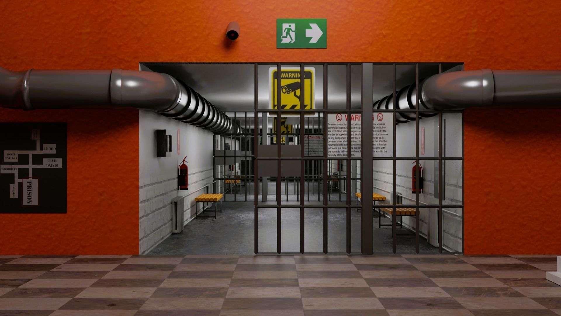 Prison and Prison Interior Low-poly 3D model_11