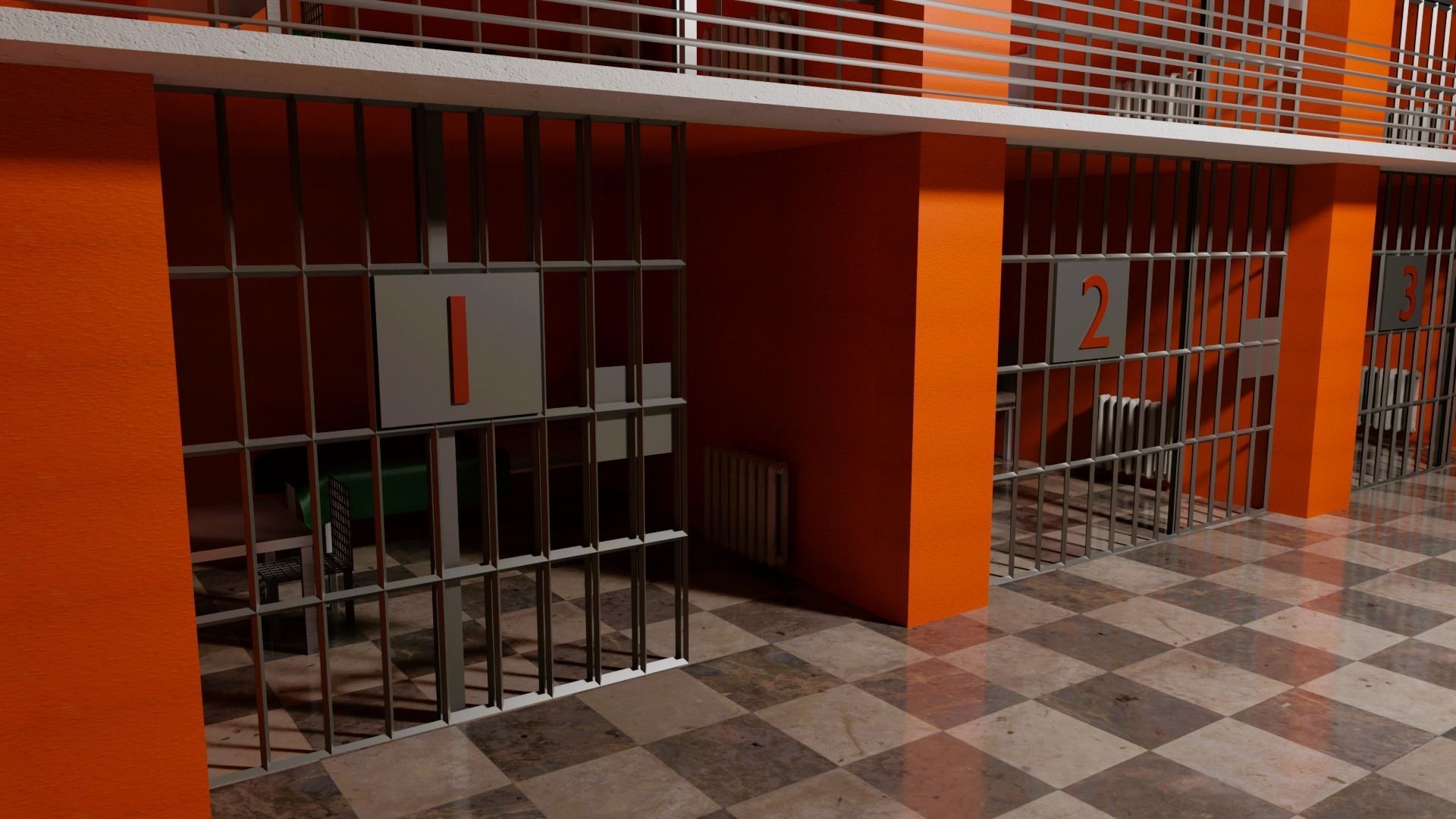 Prison and Prison Interior Low-poly 3D model_16