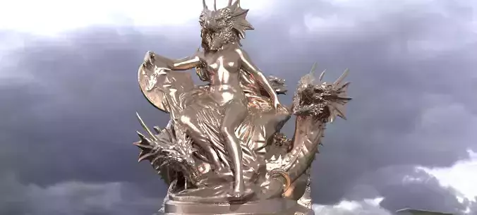Ancient Dragon Deity on Throne 3D model