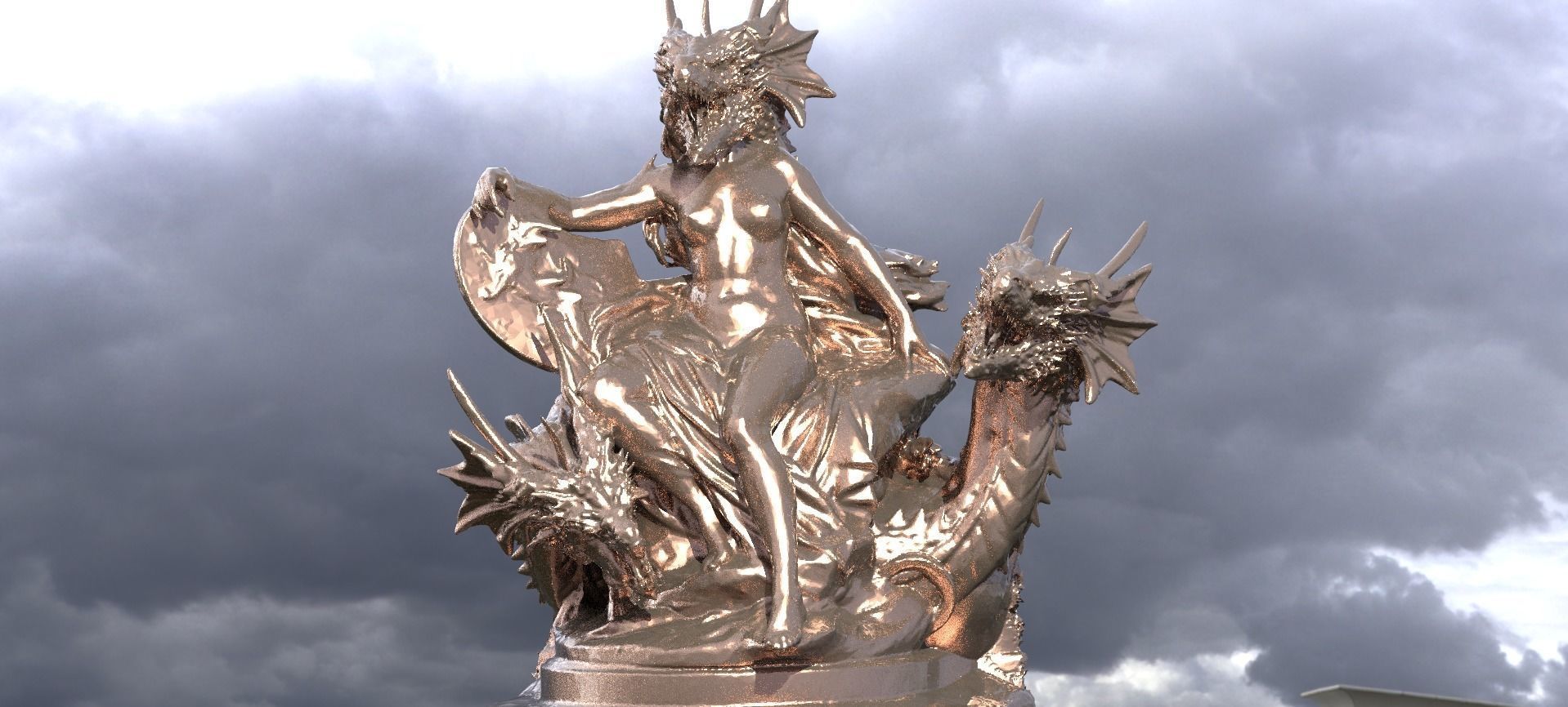 Ancient Dragon Deity on Throne 3D model_1