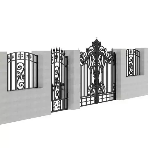 gate door set 02 Low-poly 3D model
