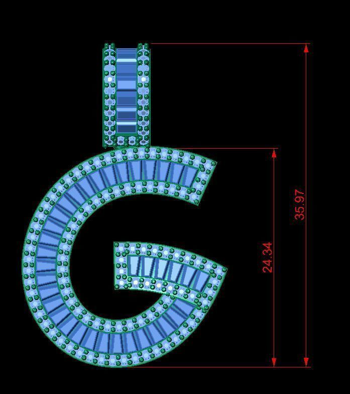 Baguette Diamond Letter Necklace 3D print model_1